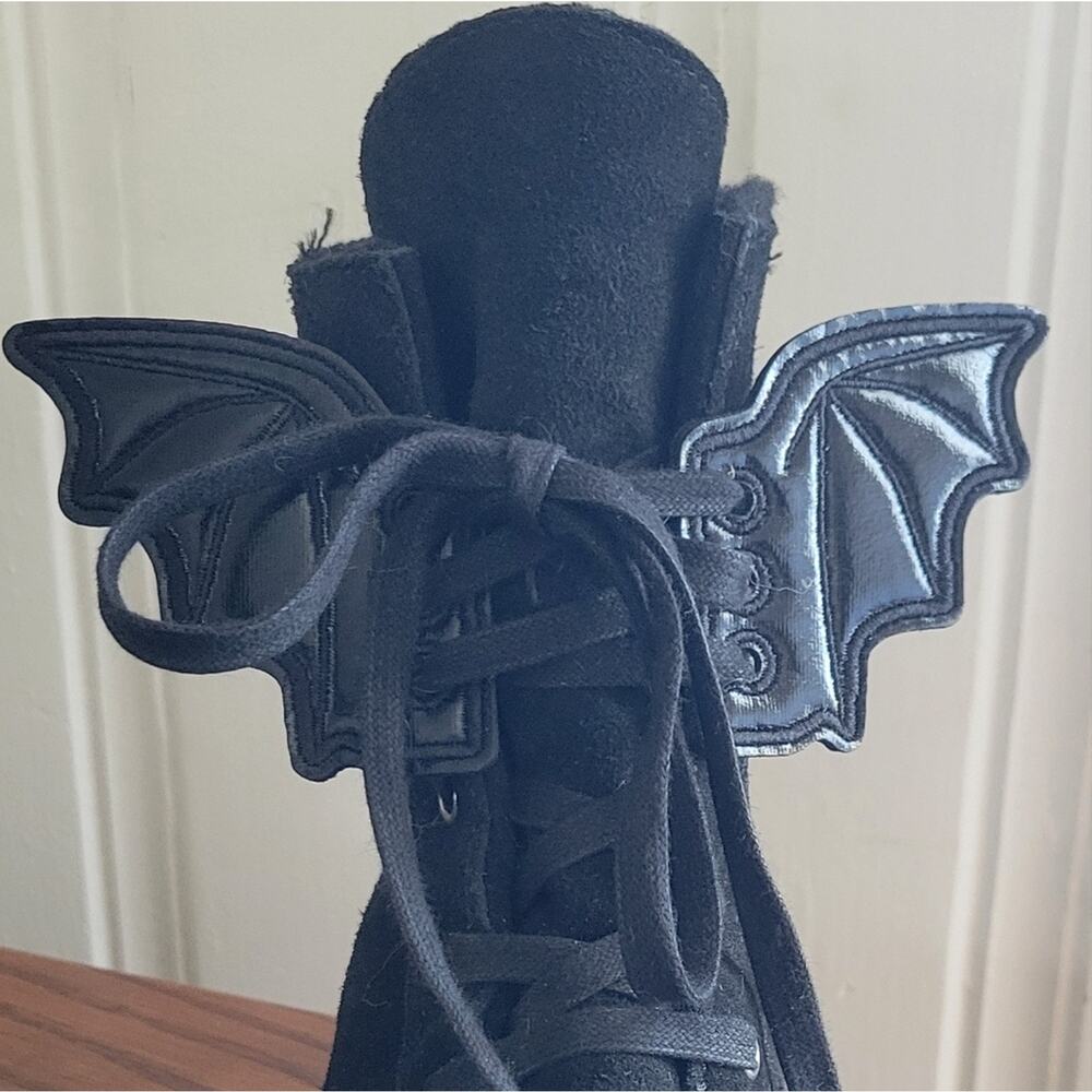 Black detachable bat wing shoe accessory, wings lace up into any shoe or boot